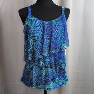 Elegant Blue and Green‎ Patterned Swim Camisole